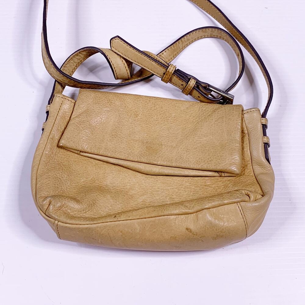 Aimee Kestenberg Leather Crossbody Bag Cream Beige Flap Small 9x6" Boho Tan